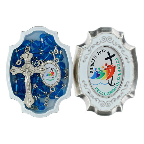 Rosario vetro azzurro 4 mm scatola logo ufficiale Giubileo 2025  3