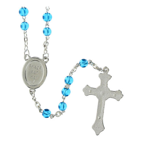 Blue glass rosary 4 mm box official logo Jubilee 2025 4
