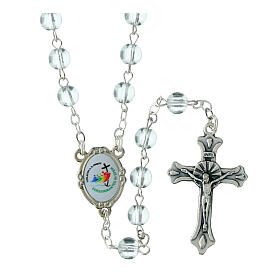 White glass rosary with rosary case, 0.2 in beads and Jubilee 2025 official logo