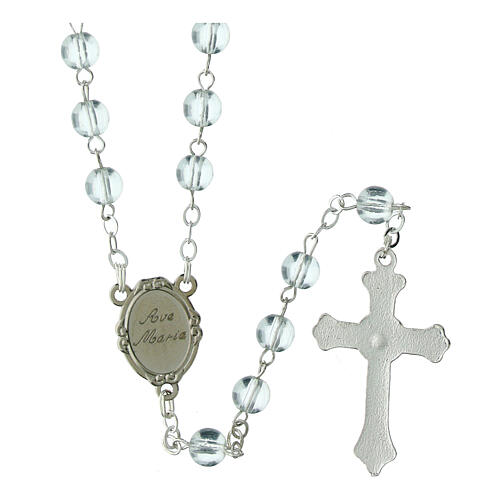 White glass rosary with rosary case, 0.2 in beads and Jubilee 2025 official logo 4