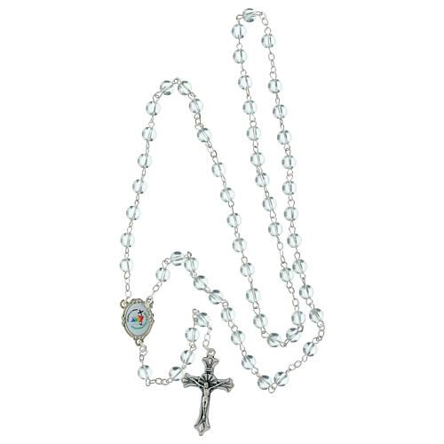 White glass rosary with rosary case, 0.2 in beads and Jubilee 2025 official logo 8