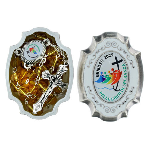 Jubilee amber-coloured glass rosary with case 2