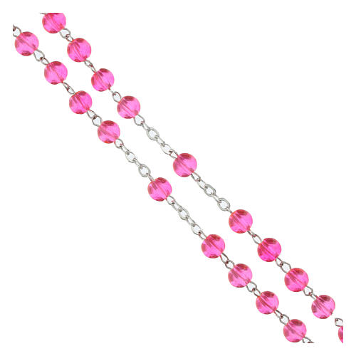 Rosa Rosenkranz mit 4 mm Glasperlen offizielles Jubiläumslogo 2025 mit Schachtel 5