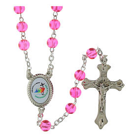 Pink glass rosary, 0.16 in beads and Jubilee 2025 official logo, with case