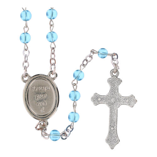 Box with aquamarine rosary 4mm official Jubilee 2025 logo 3