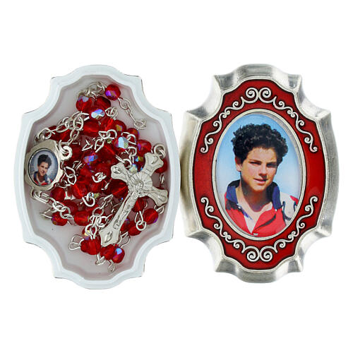 Roter Rosenkranz Carlo Acutis mit Etui 4 mm 2