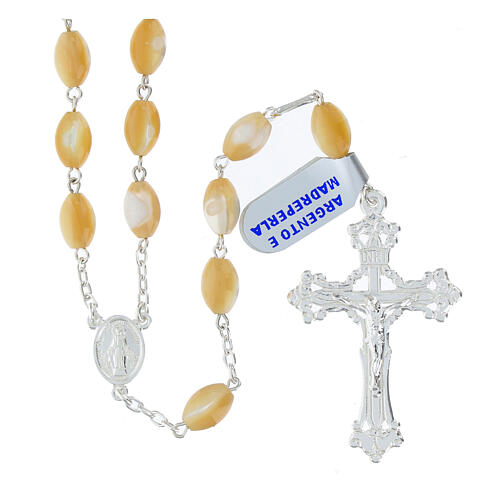 Rosary with 0.3x0.24 in oval mother-of-pearl beads and 925 silver 1