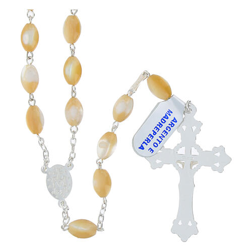 Różaniec z owalnymi paciorkami z masy perłowej 8x6 mm,  srebro 925 2