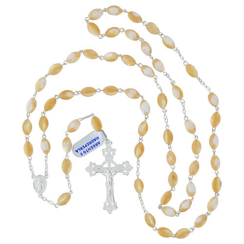 Różaniec z owalnymi paciorkami z masy perłowej 8x6 mm,  srebro 925 3