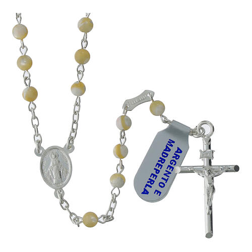 925 Sterling Silver Rosary with 4mm Mother of Pearl Beads 1