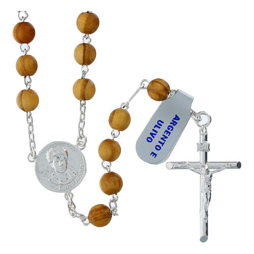 Carlo Acutis 925 Silver Rosary Olive Wood Beads, 5 mm 1