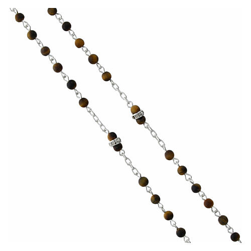 Rosario argento 925 grani occhio di tigre 4 mm pater strass 3
