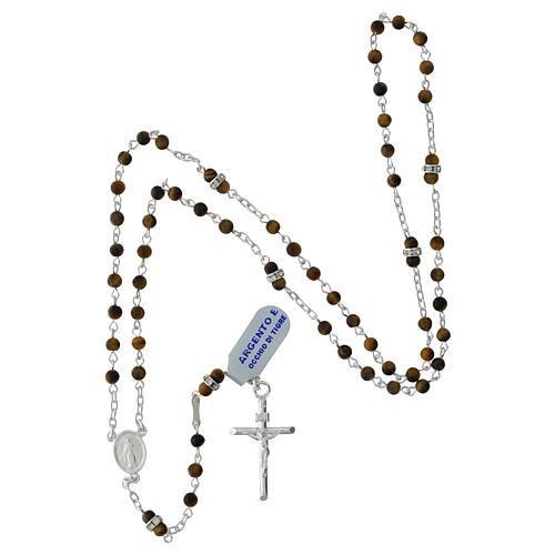 Rosario argento 925 grani occhio di tigre 4 mm pater strass 4