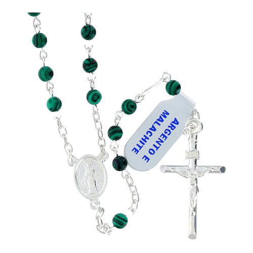 Chapelet argent 925 perles malachite 4 mm 1