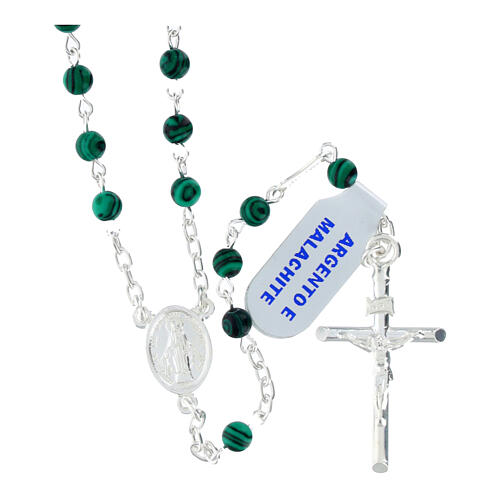 Rosario argento 925 grani malachite 4 mm 1
