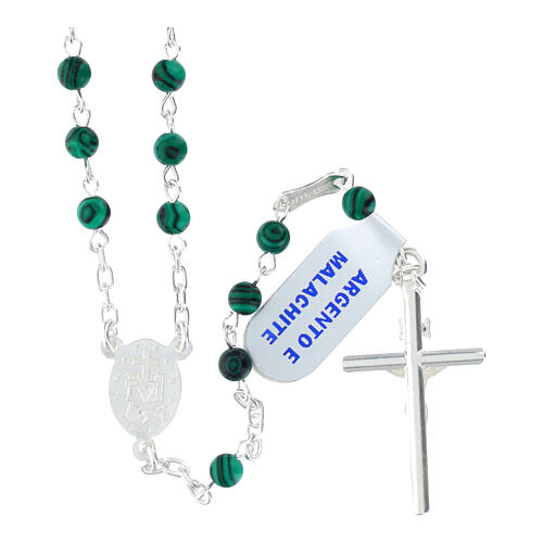 Rosario argento 925 grani malachite 4 mm 2