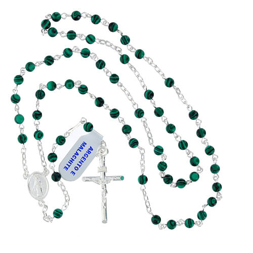 Rosario argento 925 grani malachite 4 mm 4