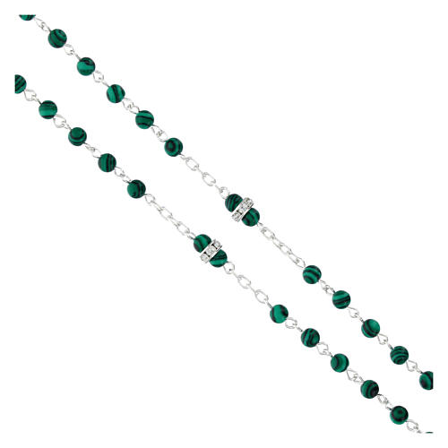 Rosario argento 925 grani malachite 4 mm pater strass 3