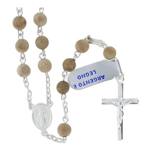 Rosario argento 925 grani legno mogano 5 mm 1
