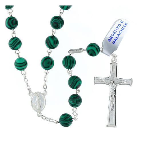 Rosario grani malachite 8 mm argento 925 1
