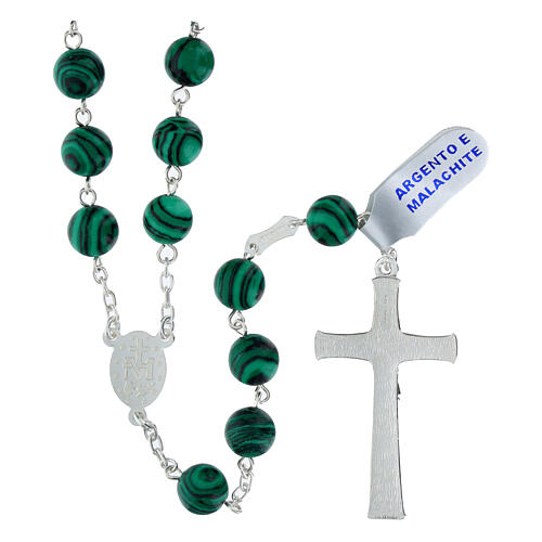 Rosario grani malachite 8 mm argento 925 2