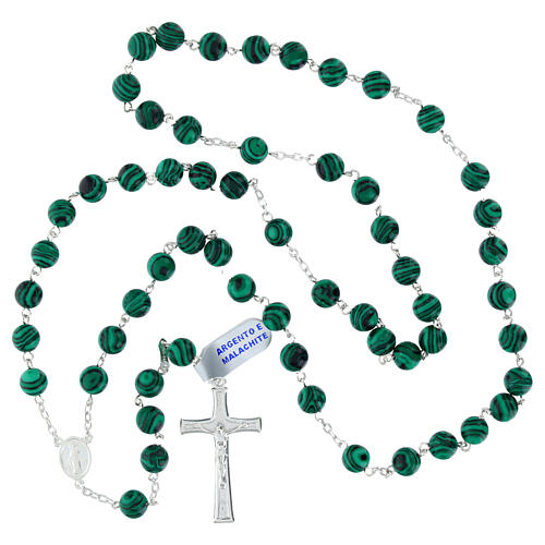 925 Silver Rosary with 8mm Malachite Beads 4