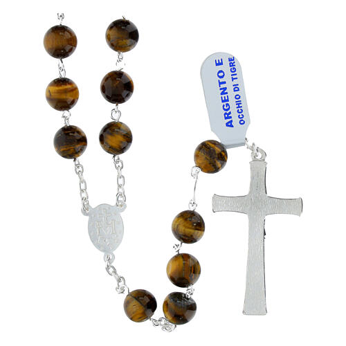 Różaniec z koralikami tygrysie oko 8 mm i srebro 925 2