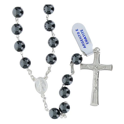 Rosario grani ematite 8 mm argento 925 1