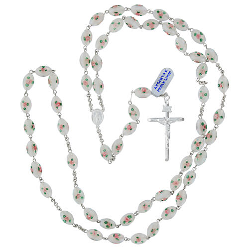 Rosario argento 925 grani ovali bianchi perla lume 1x0,5 cm 4