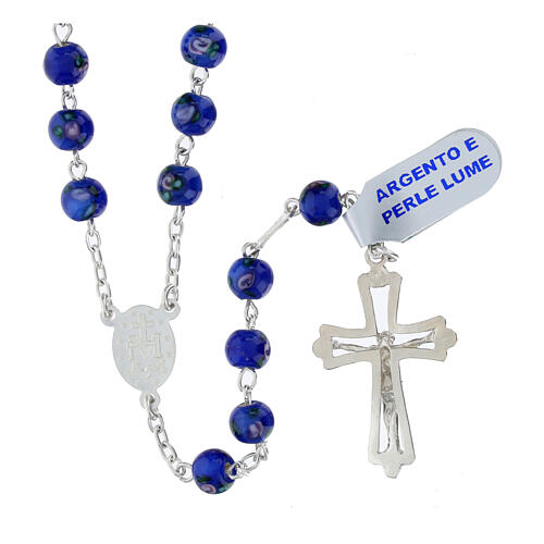 Rosario argento 925 grani perla lume blu 6 mm 2