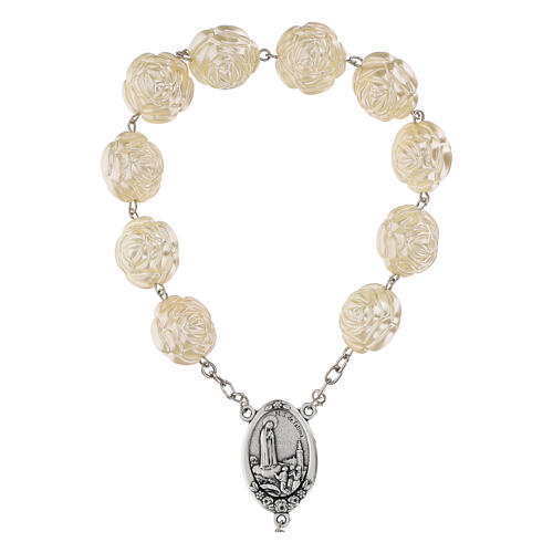 Decena Virgen de Fátima granos rosa efecto perla 22mm 2