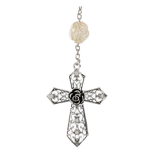 Dizainier Notre-Dame de Fatima grains roses effet perles 22 mm 3