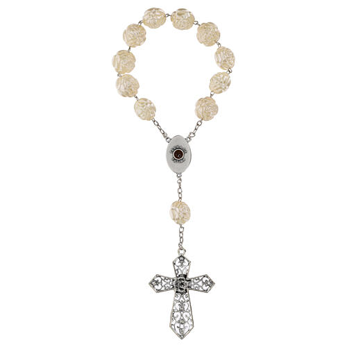 Dizainier Notre-Dame de Fatima grains roses effet perles 22 mm 4