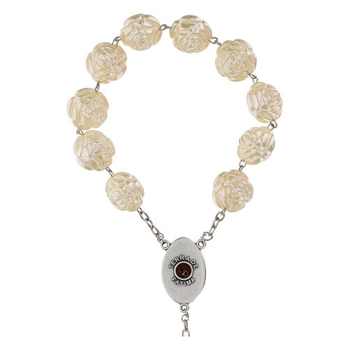 Dizainier Notre-Dame de Fatima grains roses effet perles 22 mm 5