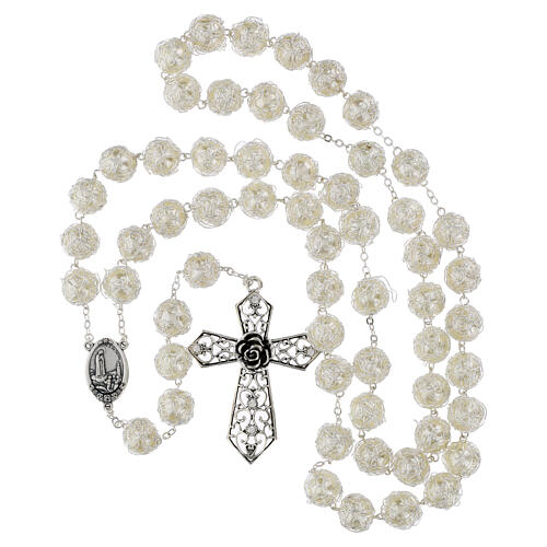 Chapelet mural Fatima grains effet perles fioritures fil argent 18 mm 4