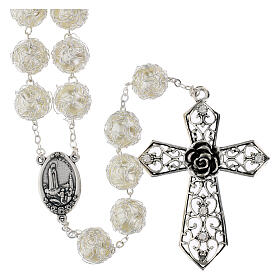 Rosario capoletto Fatima effetto perle ghirigori filo argento grani 18mm