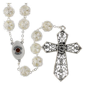 Rosario capoletto Fatima effetto perle ghirigori filo argento grani 18mm