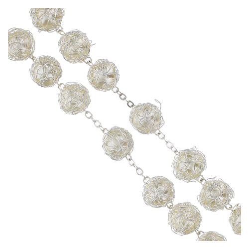 Rosario capoletto Fatima effetto perle ghirigori filo argento grani 18mm 3