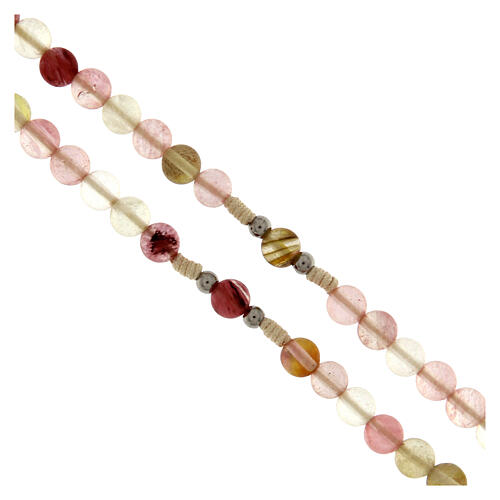 Rosenkranz Heiliger Benedikt aus weißem Seil und rosa vulkanischer Quarz 6 mm 3