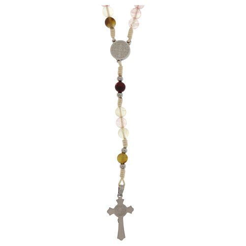 Saint Benedict's rosary, white rope and 0.24 in pink volcanic quartz beads 2