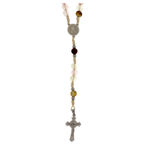 Rosario San Benito cuerda granos cuarzo volcánico rosa 6 mm 1