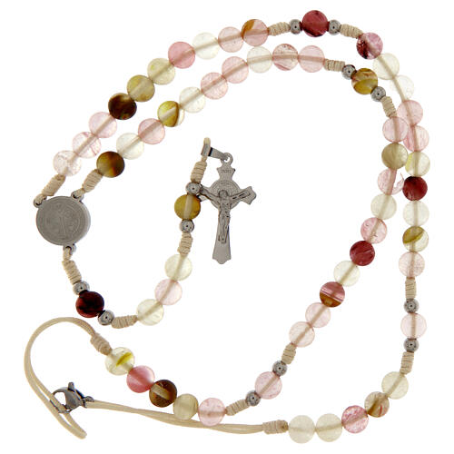Rosario San Benito cuerda granos cuarzo volcánico rosa 6 mm 4