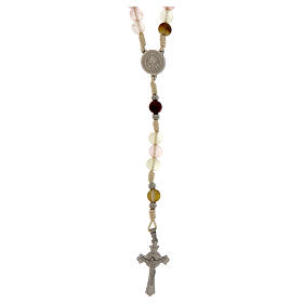 Rosario San Benedetto corda grani quarzo vulcanico rosa 6mm
