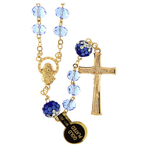 Rosario Madonna dorato grani cristalli blu 8x6 mm 1
