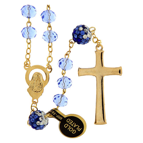 Rosario Madonna dorato grani cristalli blu 8x6 mm 2