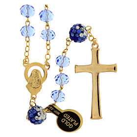 Golden Virgin Mary Rosary with Blue Crystal Beads, 8x6 mm