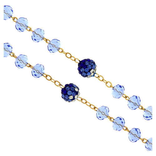Golden Virgin Mary Rosary with Blue Crystal Beads, 8x6 mm 3