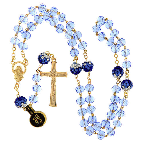 Golden Virgin Mary Rosary with Blue Crystal Beads, 8x6 mm 4
