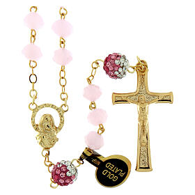 Rosario Madonna dorato grani cristalli rosa 8x6 mm