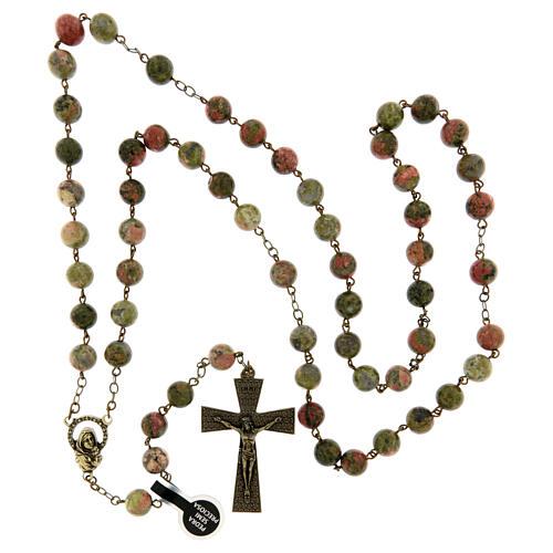 Bronze plated rosary with 0.31 in unakite stone beads 4